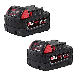 2-Pk Milwaukee M18 REDLITHIUM XC 5.0Ah Extended Capacity Battery Pack $117 + Free S/H