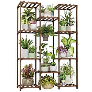 10-Shelf Bamworld Wooden Hanging Plant Stand $25