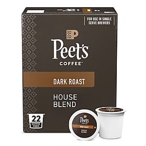 22-Count Peet's Coffee House Blend Dark Roast Coffee K-Cup Pods $3.60