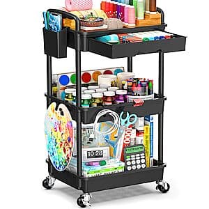 Prime: 3-Tier Sunally Wide Rolling Storage Cart w/ Removable Drawer (2 Colors) $13.80 + Free S/H