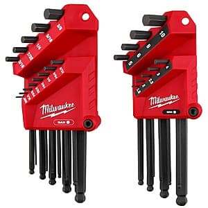 22-Pc Milwaukee Ball End SAE/Metric L-Key Set $34.95 + Free S&H