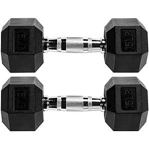 15-lbs Fitvids Rubber Encased Hex Dumbbell (Pair) $26.05