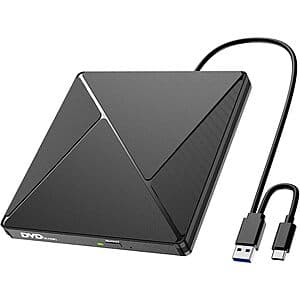 Umaniy USB 3.0 & USB-C External DVD Drive CD/DVD Reader Writer $12