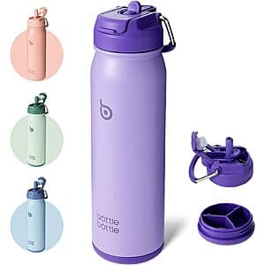 24-Oz BOTTLE BOTTLE Insulated Water Bottle w/ Straw Lid & Pill Organizer $12.50