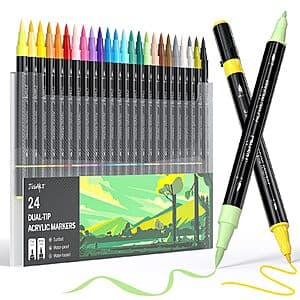 24-Count JusArt Dual Tip Acrylic Paint Pens Markers $7