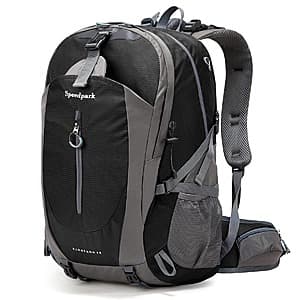 Black and Royal Blue Speedpark 40L waterproof ripstop nylon hiking backpack with included rain cover.