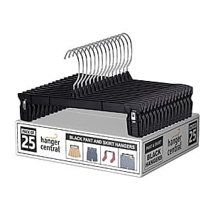 Hanger Central 12" Black Plastic Pants Hangers: 25-Pack $10, 10-Pack $4