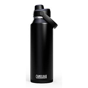 Black CamelBak Thrive Chug 40-oz insulated stainless steel water bottle with leak-resistant lid.