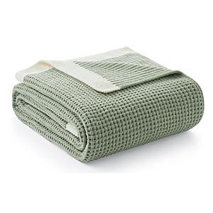 Amelie Home Chenille Knit Waffle Weave Throw Blanket (50" x 60", Sage Green) $13.50