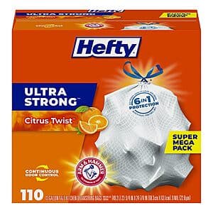 110-Count 13-Gallon Hefty Ultra Strong Tall Kitchen Trash Bags (Citrus Twist) $13.15 w/ Subscribe & Save