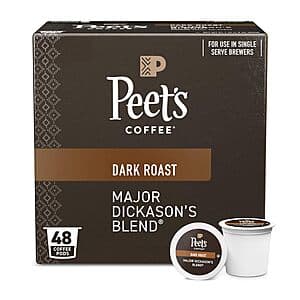 48-ct Peet's Coffee Dark Roast Single Serve Coffee Pods (Major Dickason's Blend) $21 w/ Subscribe & Save