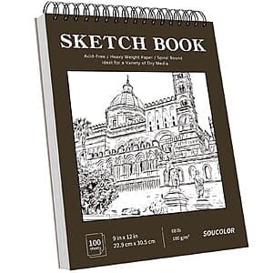 100-Sheet 9"x12" Soucolor Art Sketch Book (Acid-free, Heavyweight, Spiral Bound) $6.45 w/ Subscribe & Save