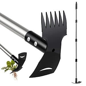 58" Mitclear 2-in-1 Long Handle Weed Puller Tool w/ 6-Tine Rake & Garden Hoe $9.90
