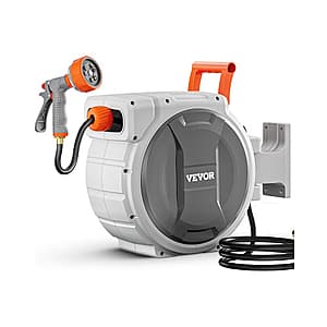 84' VEVOR Wall Mounted Retractable 1/2" Garden Hose Reel w/ 9-Pattern Nozzle $67.25 + Free S&H
