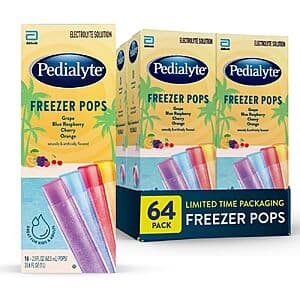 64-Pack 2.1oz Pedialyte Electrolyte Solution Freezer Pops (4-Flavor Variety) $10.90 w/ Subscribe & Save