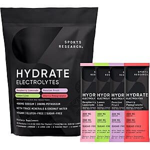 Select Accts: Sports Research Hydrate Electrolytes Powder Packets (Variety Pack) from $10.30 w/ S&S