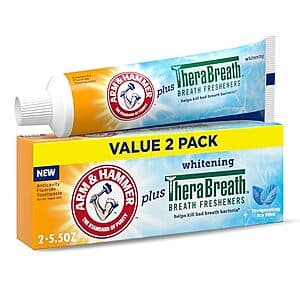 2-Pack 5.5-Oz Arm & Hammer Toothpaste Plus TheraBreath Breath Fresheners $5.55 w/ Subscribe & Save
