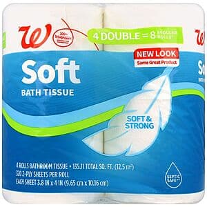 4-Ct Walgreens 2-Ply Double Regular Soft Bath Tissue Roll (302 Sheets/Roll) 2 for $3 + Free Pickup on $10+ Order