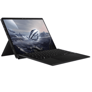 ASUS ROG Flow Z13 13-inch 2-in-1 laptop in closed position with black gaming chassis and illuminated ROG logo.