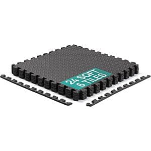Yes4All 6-tile interlocking EVA foam puzzle exercise mat in black with gray borders, showing all tiles laid out flat in a 2x3 grid configuration.