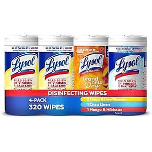 4-Pack 80-Count Lysol Disinfecting Wipe (Scented Bundle) 6 for $39.05 w/ Subscribe & Save + Free Shipping