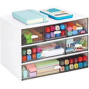 6-Drawer Leture Stackable Stationary Desk Organizer (White) $11