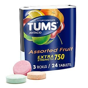 Select Accounts: 3-Pk 8-Ct TUMS Antacid Chewable Tablets (Assorted Fruit) $1.60 w/ S&S