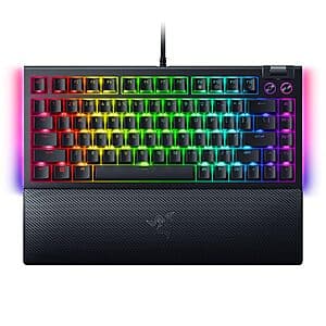 Razer BlackWidow V4 75% Mechanical Gaming Keyboard with Orange Tactile Switches in black or white finish with compact 75% layout.