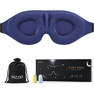 MZOO Luxury 3D Blackout Sleep Eye Mask w/ Adjustable Strap (Blue) $3