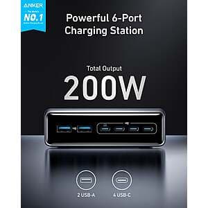 6-Port Anker 200W GaN Prime Desktop Charging Station (Black) $50 + Free S/H