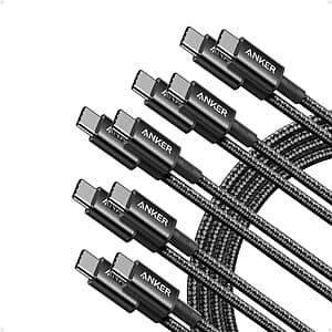 5-Pack 6' Anker 100W USB-C to USB-C Type C Charging Cable (Black) $13.30
