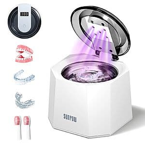 SUNPOW Ultrasonic Retainer Cleaner w/ 5 UV Lights for Dentures $13.50