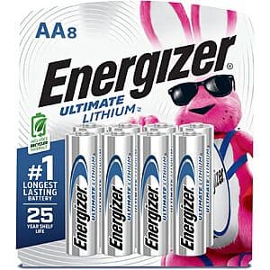 8-Ct Energizer Ultimate Lithium AA Batteries $11.40 w/ S&S