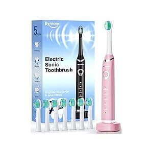 Bymore Electric Rechargeable Toothbrush w/ 8 Replacement Heads $4 + Free Shipping w/ Prime