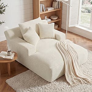 Latitude Run 48.5"x65" Corduroy Indoor Chaise Lounge Sofa Chair (White/Beige) $255 + Free S&H