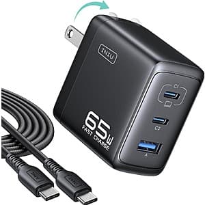 INIU Up to 65W 3-Port Charger Block w/ 5-ft USB-C Cable (2x USB C, 1x USB A) $11.85