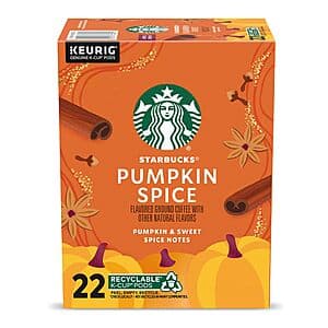 22-Count Starbucks K-Cup Coffee Pods (Pumpkin Spice) $8