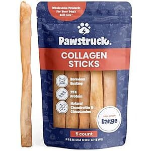 5-pk 12" Pawstruck Natural Large Beef Collagen Sticks for Dogs $10.40 w/ S&S