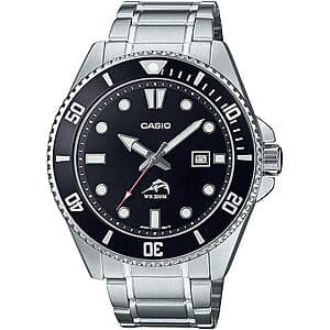 Casio MDV106 44mm stainless steel analog watch with round face and bracelet band.
