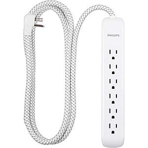 Philips 6-Outlet Power Strip Surge Protector w/ 6' Power Cord $4
