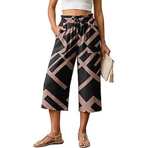 Lepunuo Women's Hi Waisted Wide Leg Capri Pants (various) $7