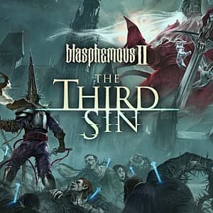 Blasphemous 2 Complete Sacrament Edition game cover art featuring gothic and darkly religious aesthetic imagery.