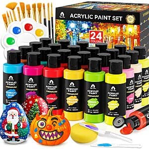 40-Piece Acrylic Paint Set w/ 24x 2-Oz Colors, Brushes & Palette $16.20