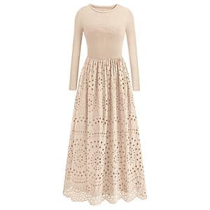 Dowerme Women's Long Sleeve Crewneck Eyelet A-Line Maxi Dress (Various) $20 + Free S/H