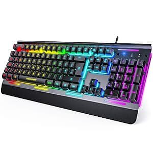 Tecknet RGB All-Metal Panel Silent Wired Gaming Keyboard w/ Wrist Rest $14.80
