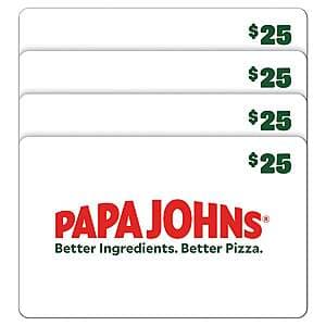 Costco Members: 4-Pack $25 Papa Johns eGift Cards (Email Delivery) $70