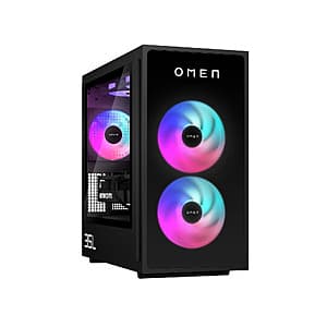 OMEN 35L gaming desktop PC featuring AMD Ryzen 7 9800X3D processor, NVIDIA RTX 5080 graphics, and high-performance DDR5 memory.