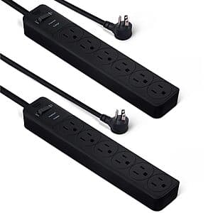 2-Pack 2' Amazon Basics 6-Outlet 600 Joule Surge Protector Power Strip (Black) $7.25
