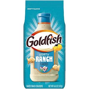 6.6-ounce bag of Goldfish Zesty Ranch Flavored Crackers with product branding on orange and white packaging.