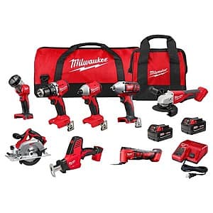 8-Tool Milwaukee M18 18V Li-Ion Cordless Combo Kit w/ 2 Batteries & Charger $649 + Free S&H